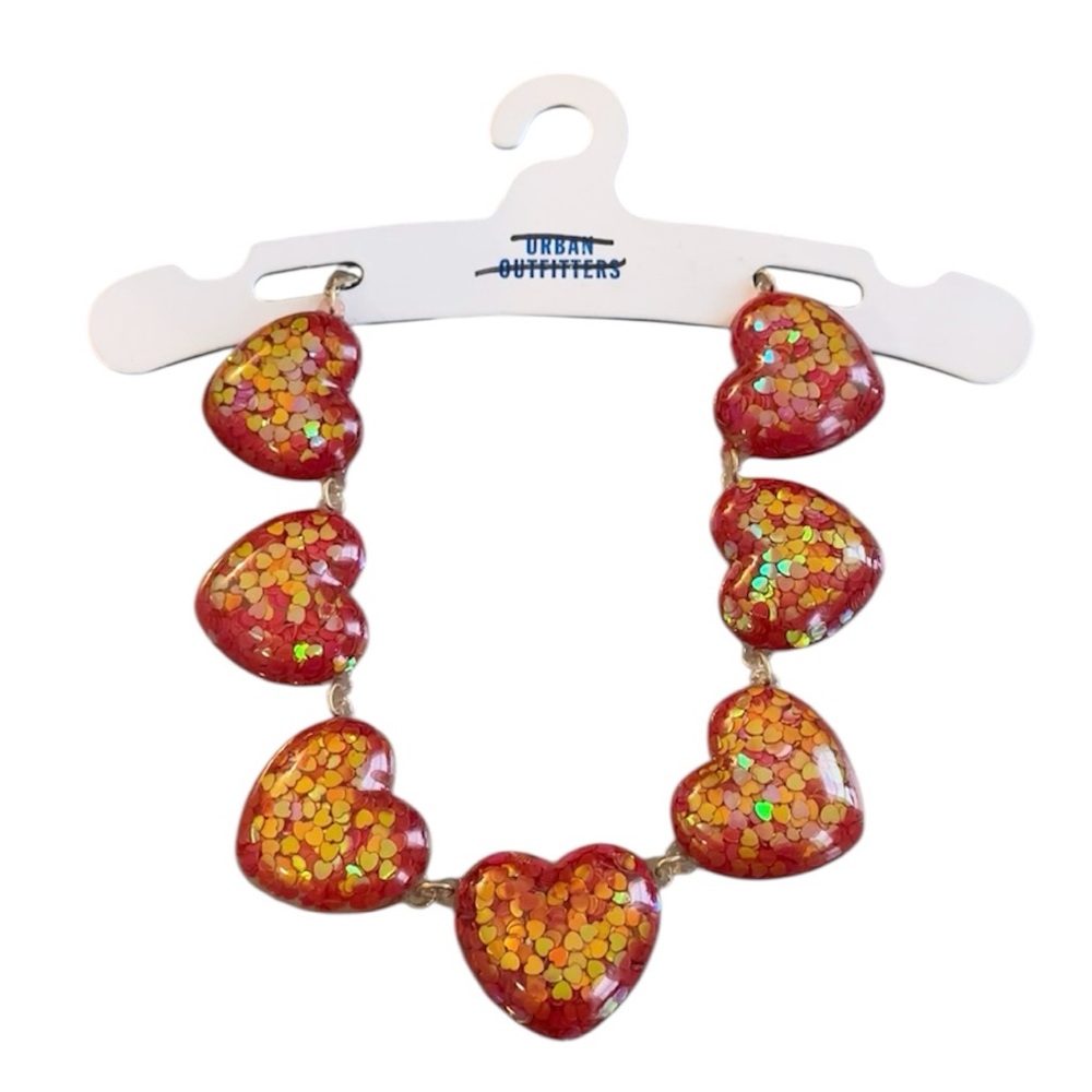 Urban Outfitters Remi Glittery Heart Choker Necklace Valentines Day Love Red New